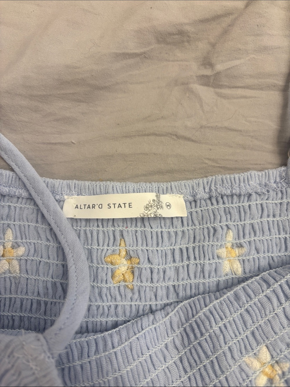 Altar'd State Pale Blue Daisy Smocked Cami - Picture 2 of 3